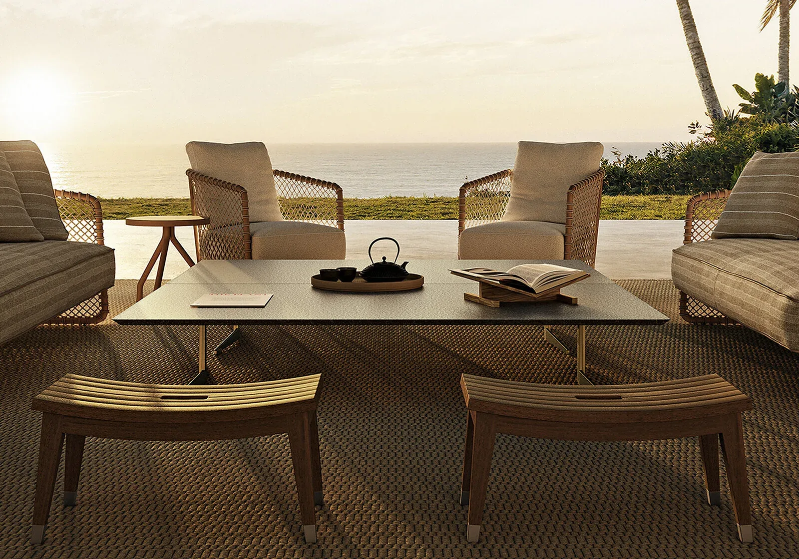 Flexform Lotus outdoor ottoman, photographed for the factory catalogue