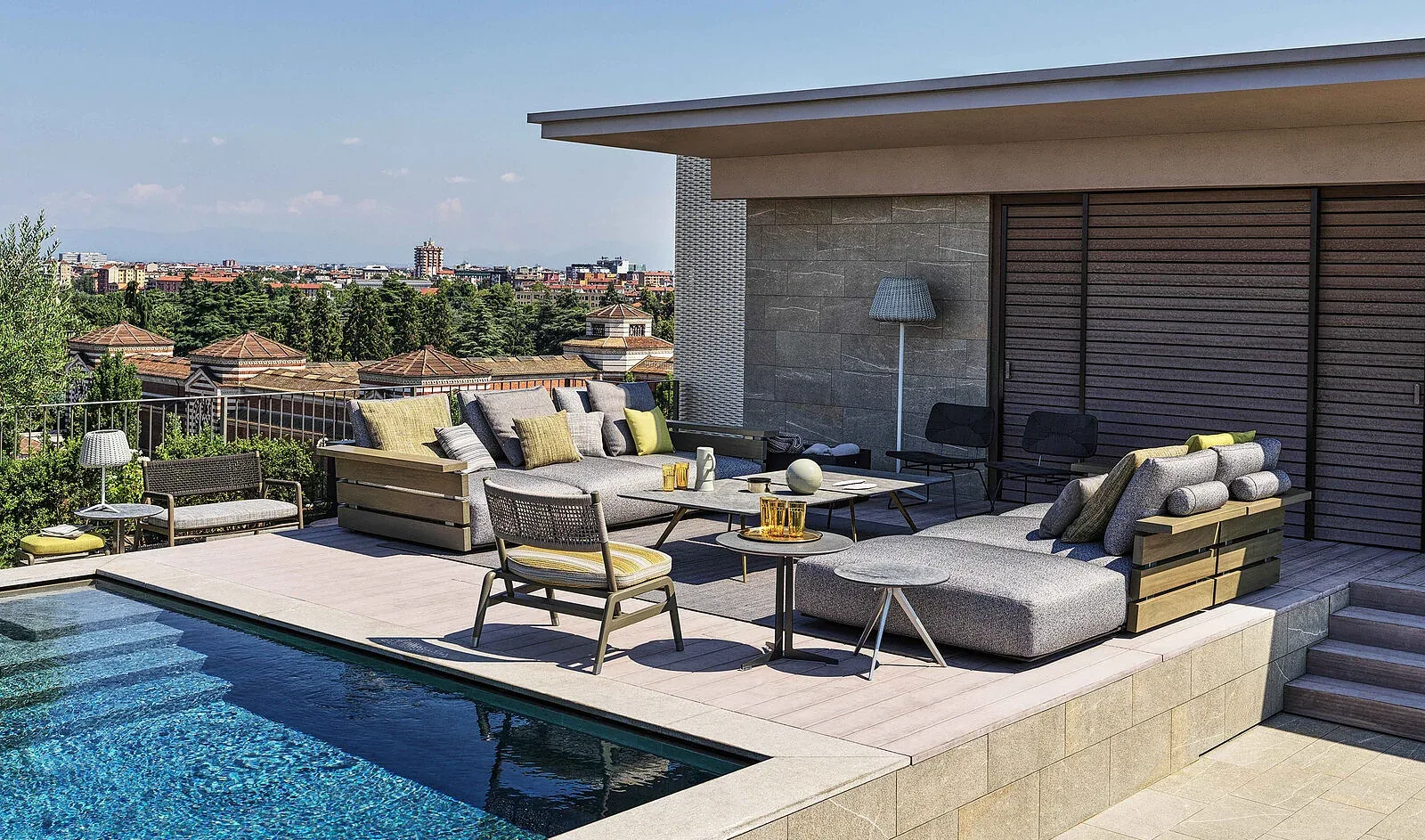 Flexform Ontario outdoor sofa in a garden setting, frame 1
