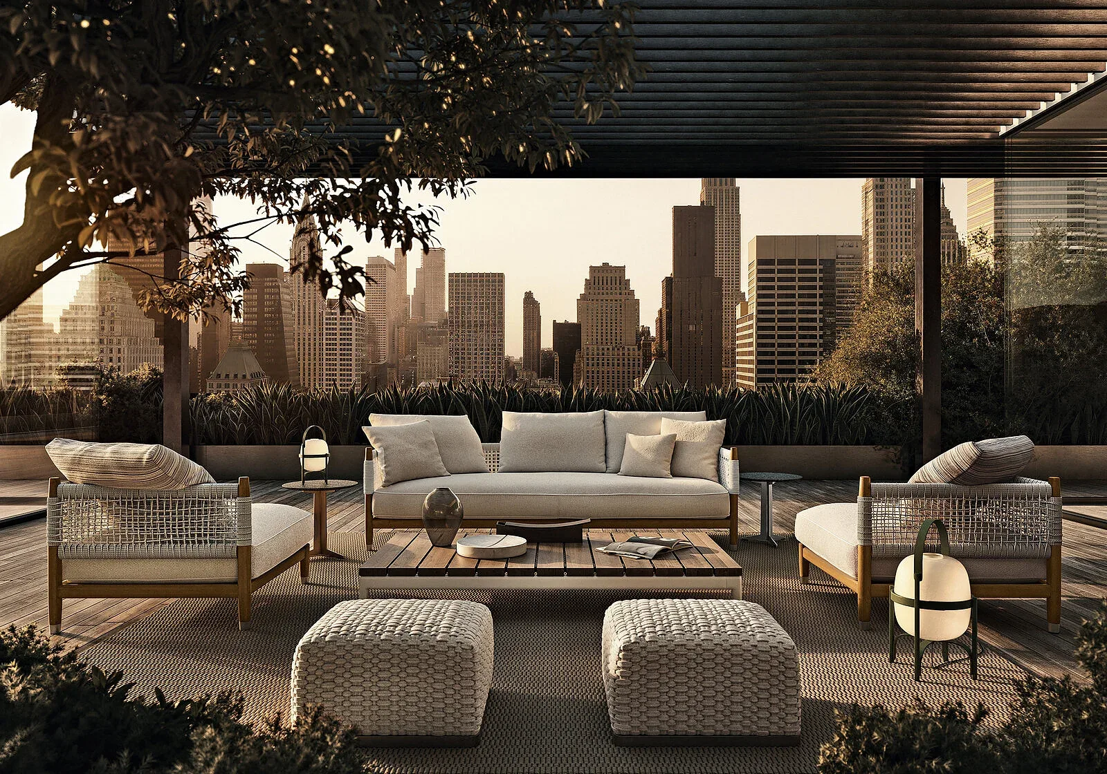 Flexform Parker outdoor sofa in a garden setting, frame 1