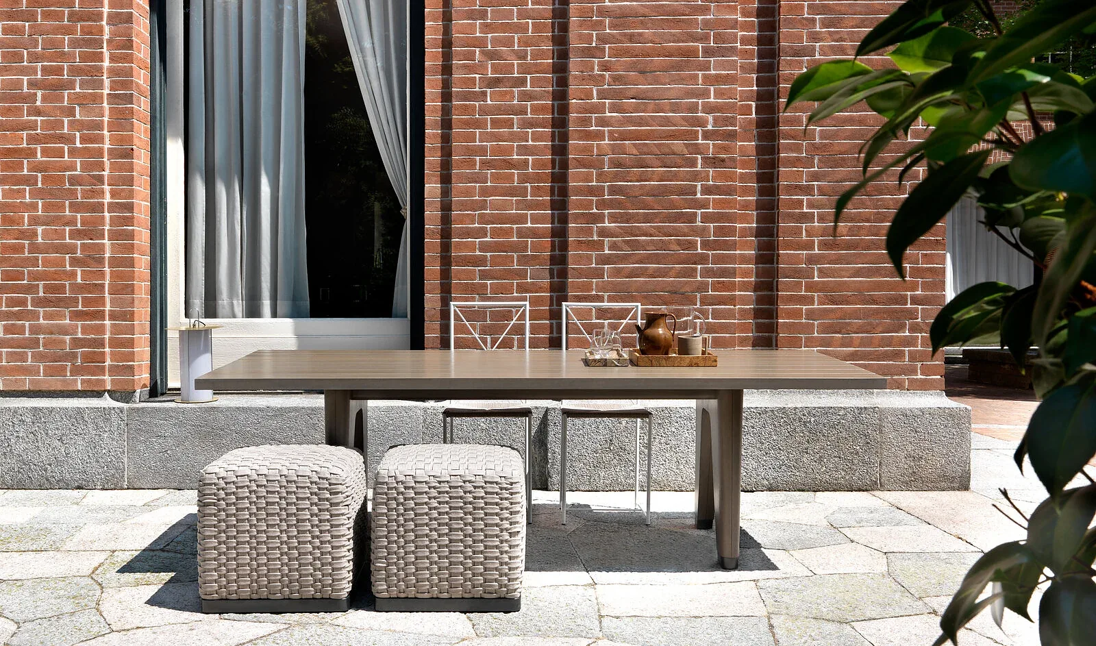 Flexform Phuket outdoor ottoman, photographed for the factory catalogue