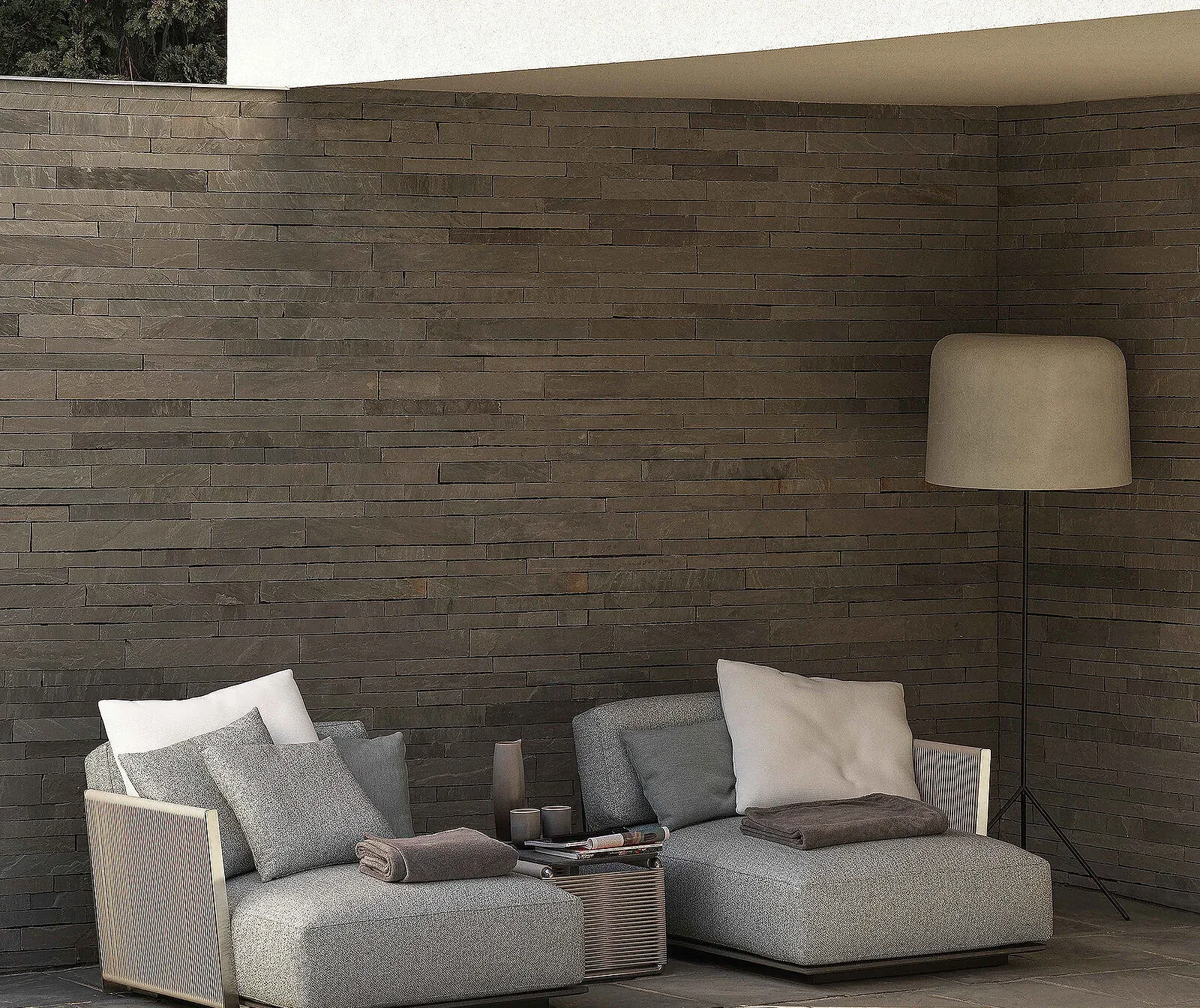 Flexform Vulcano outdoor daybed, photographed for the factory catalogue